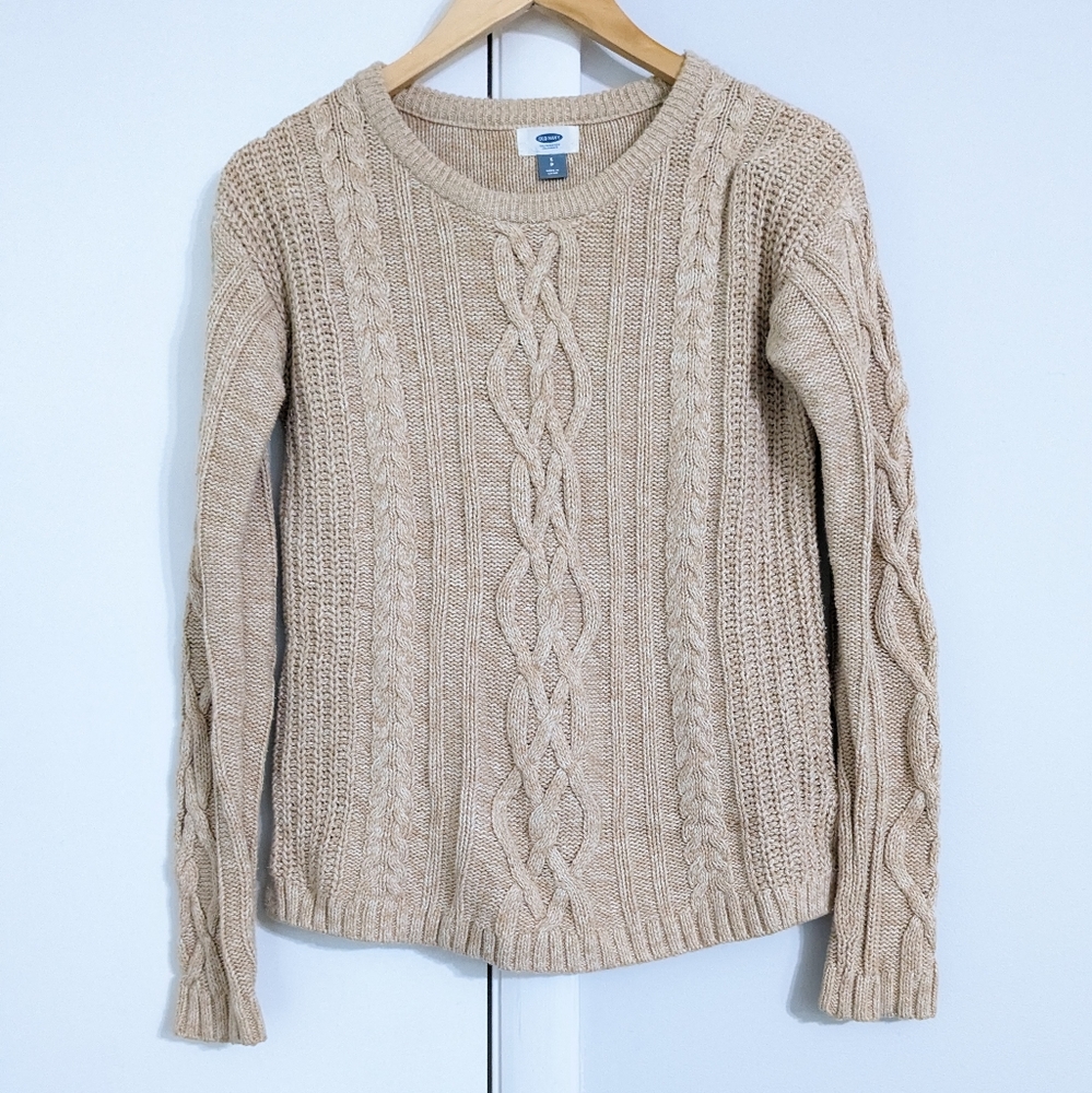 OLD NAVY Cable Long Sleeve Beige Brown Honey Tan Cotton Sweater Size Small